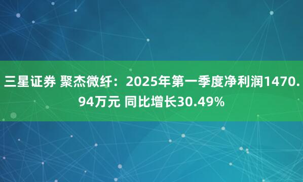 三星证券 聚杰微纤：2025年第一季度净利润1470.94万元 同比增长30.49%